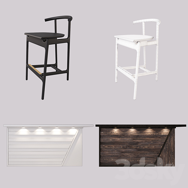 Bar counter bar stool 3DS Max Model - thumbnail 3