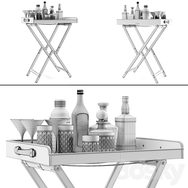 Bar table with alcohol Ralph Lauren Gavin tray and stand 3DS Max Model - thumbnail 2