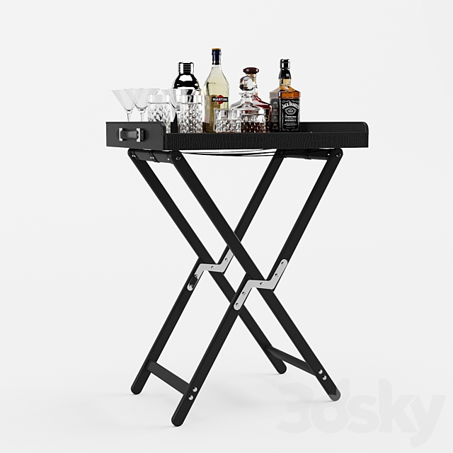 Bar table with alcohol Ralph Lauren Gavin tray and stand 3DS Max Model - thumbnail 3