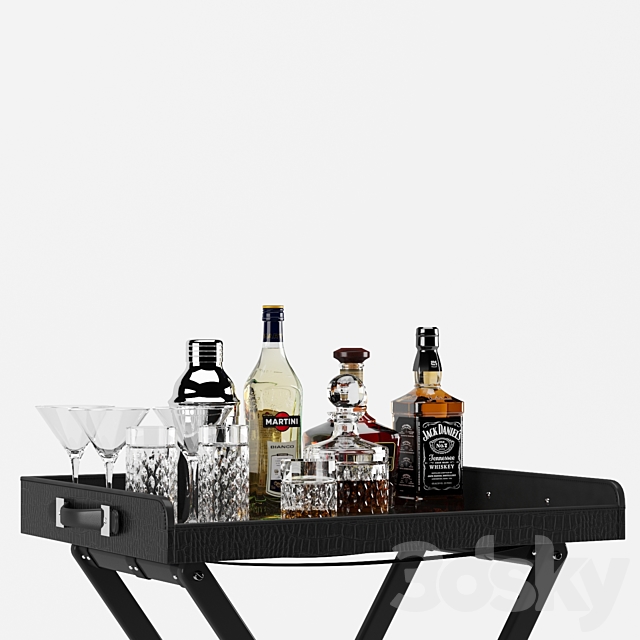 Bar table with alcohol Ralph Lauren Gavin tray and stand 3DS Max Model - thumbnail 4