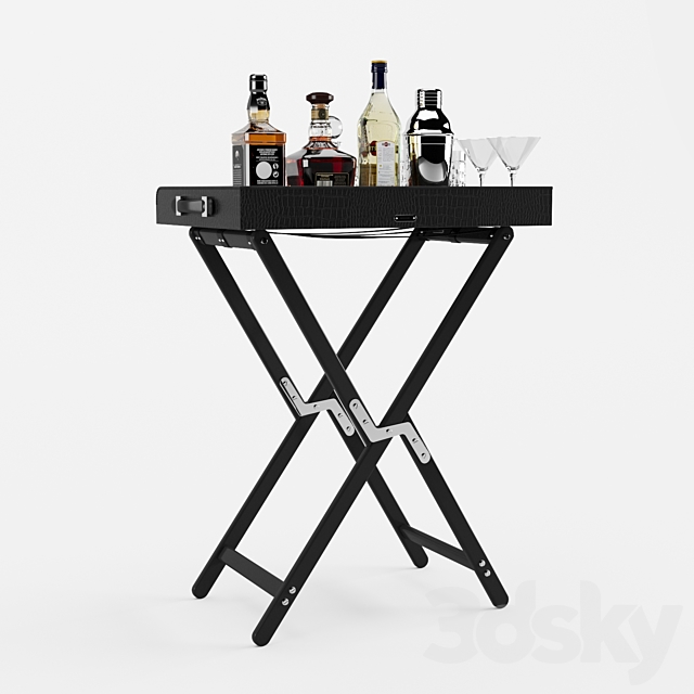 Bar table with alcohol Ralph Lauren Gavin tray and stand 3DS Max Model - thumbnail 5