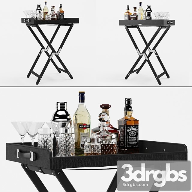 Bar Table With Alcohol Ralph Lauren Gavin Tray and Stand 3dsmax Download - thumbnail 1