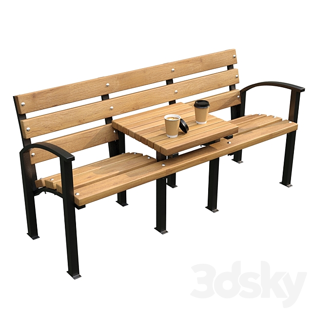 Bench with a table “Duet” 3DS Max Model - thumbnail 3