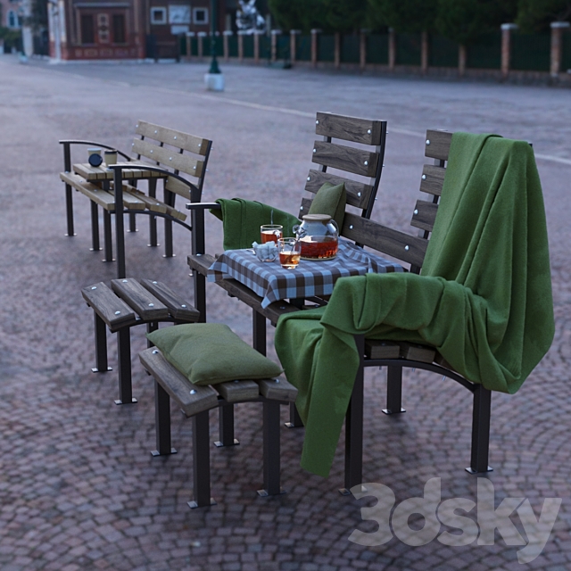 Bench with a table “Duet” 3DS Max Model - thumbnail 4