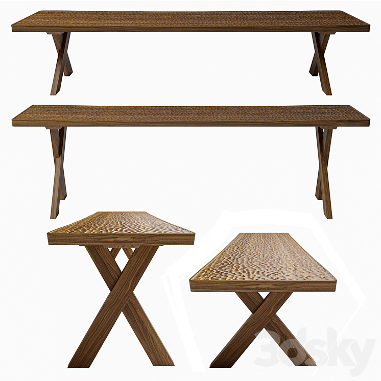 Bench Zanat Touch 160cm Wooden legs 3DS Max - thumbnail 2