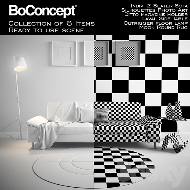 BoConcept Indivi 2 Seater Sofa with full scene 3DSMax File - thumbnail 2