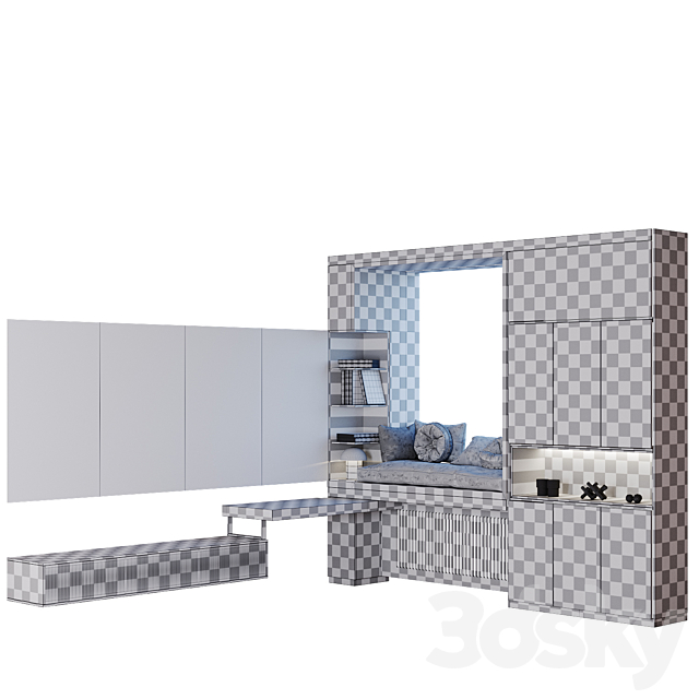 Cabinet furniture for the window and TV area 3DS Max Model - thumbnail 6