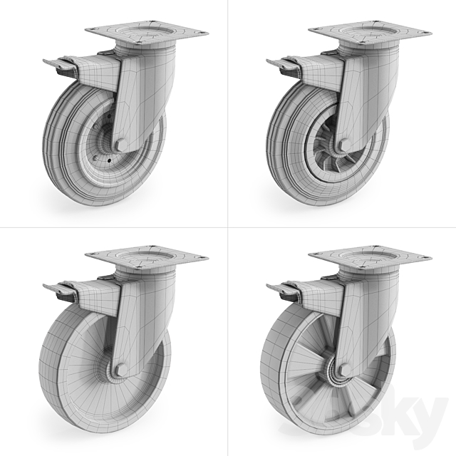 Casters Set 1 3DS Max Model - thumbnail 2