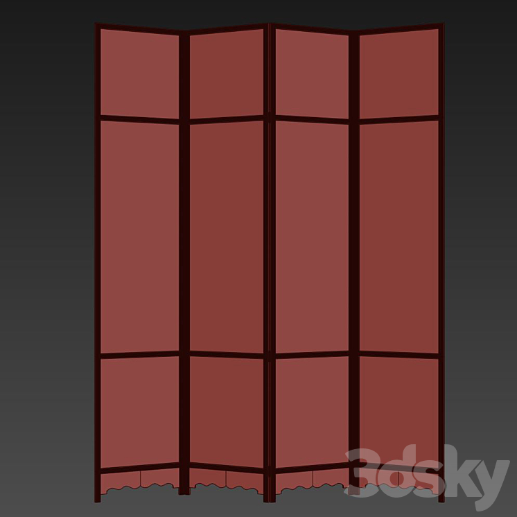 Chinese Four-Panel Lacquered Coromandel Panel Screen 3DS Max Model - thumbnail 2