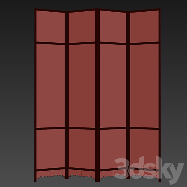 Chinese Four-Panel Lacquered Coromandel Panel Screen 3DSMax File - thumbnail 2