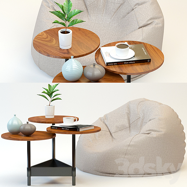 Coffee table and poof 3DSMax File - thumbnail 1