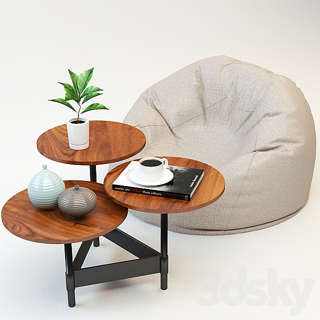 Coffee table and poof 3DSMax File - thumbnail 2