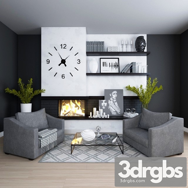 Corner fireplace 2 3dsmax Download - thumbnail 1