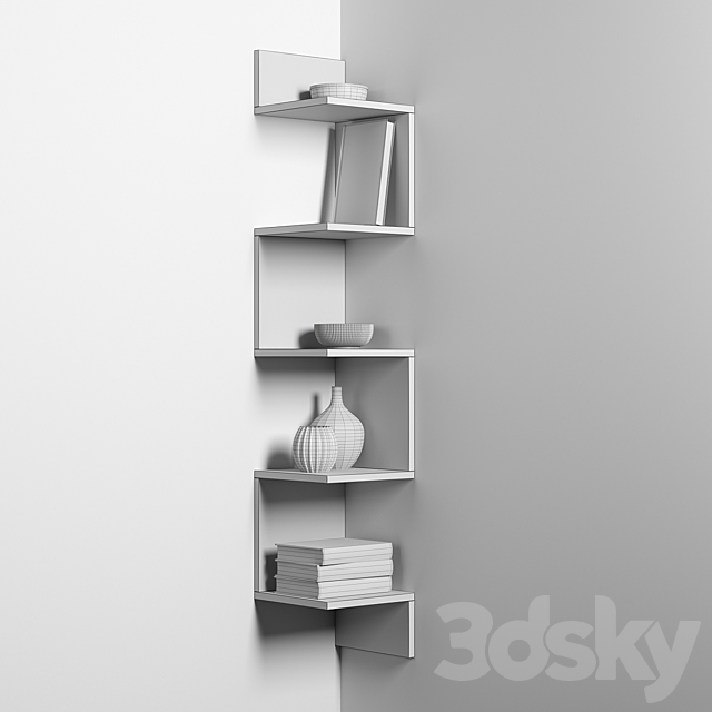 Corner shelf with decor 3DS Max Model - thumbnail 2