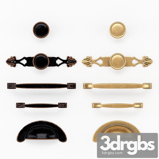 Door handles & knobs set 6 2 3dsmax Download - thumbnail 1