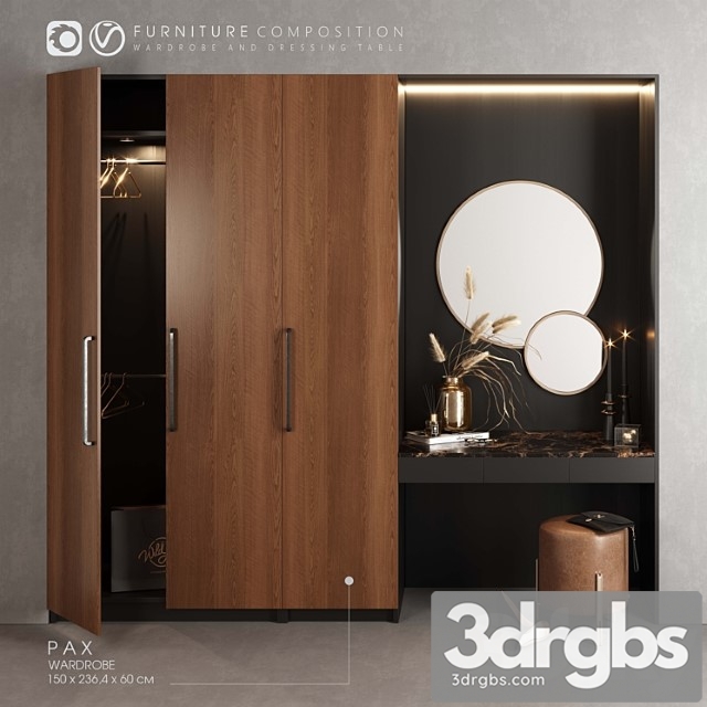 Furniture composition for bedroom 2 3dsmax Download - thumbnail 1