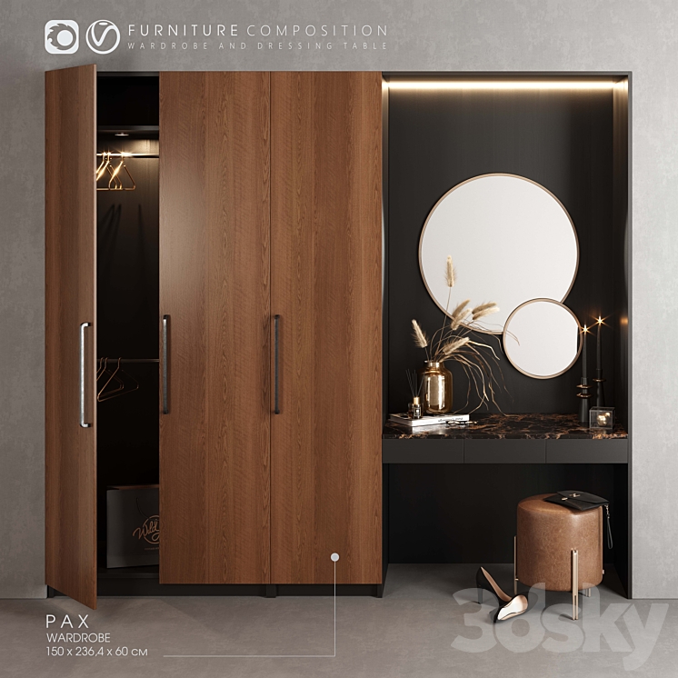 Furniture composition for bedroom 3DS Max - thumbnail 1