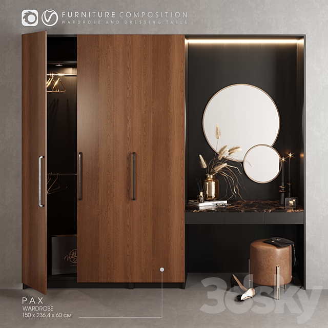 Furniture composition for bedroom 3DSMax File - thumbnail 1