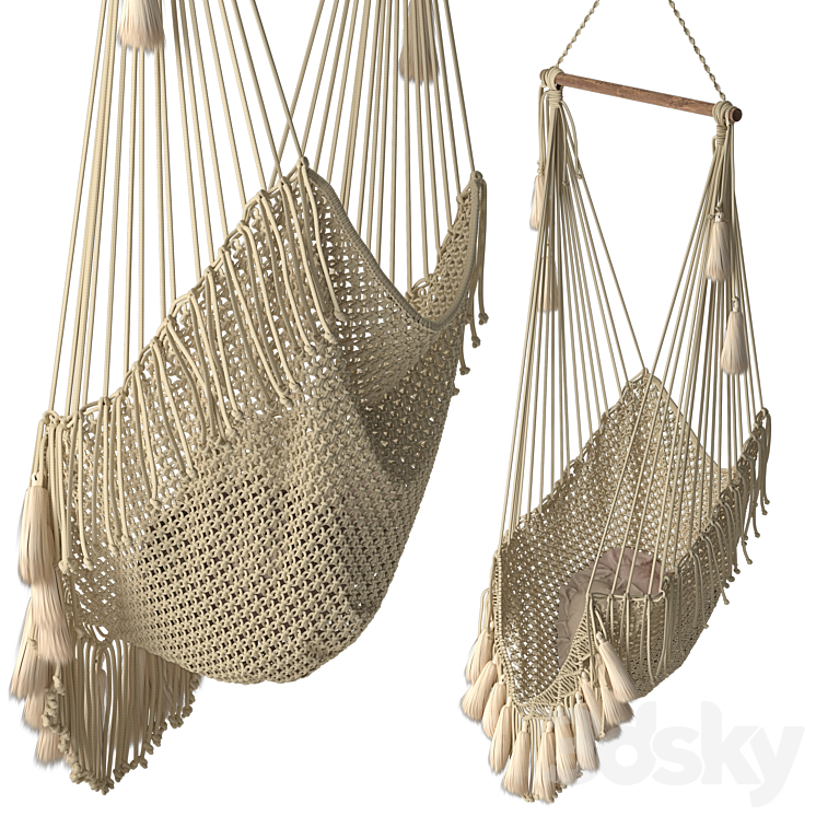 Hammock chair outboard with fringe 3DS Max - thumbnail 2