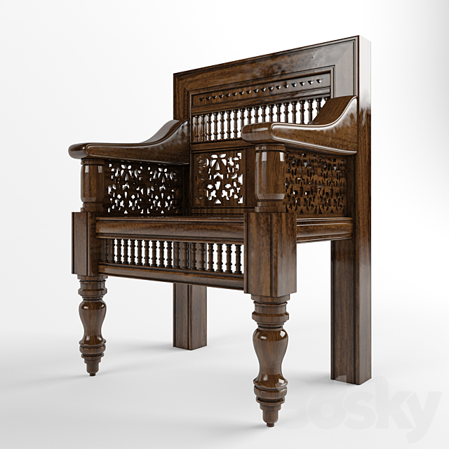 Hand Carved Settee 3DS Max Model - thumbnail 3