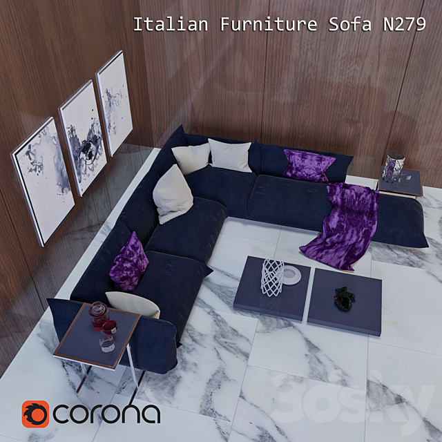 Italian furniture sofa N279 3DS Max Model - thumbnail 2