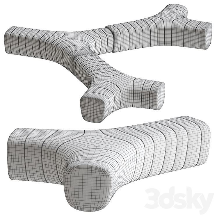 JETLAG Modular polyethylene bench by Plust 3DS Max Model - thumbnail 2