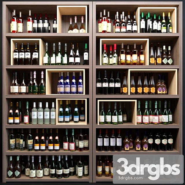 Large wine cabinet with sparkling wine. wine collection 2 3dsmax Download - thumbnail 1