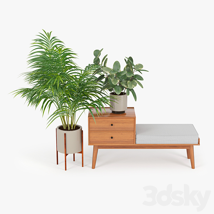 mid century storage bench acorn 3DS Max - thumbnail 1