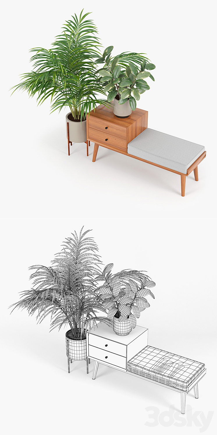 mid century storage bench acorn 3DS Max - thumbnail 2