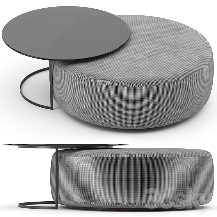 Minotti Davis pouf and table 3DS Max - thumbnail 1