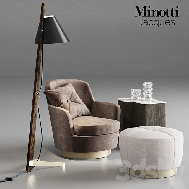 Minotti Jacques Armchair and Pouf 3DS Max Model - thumbnail 1