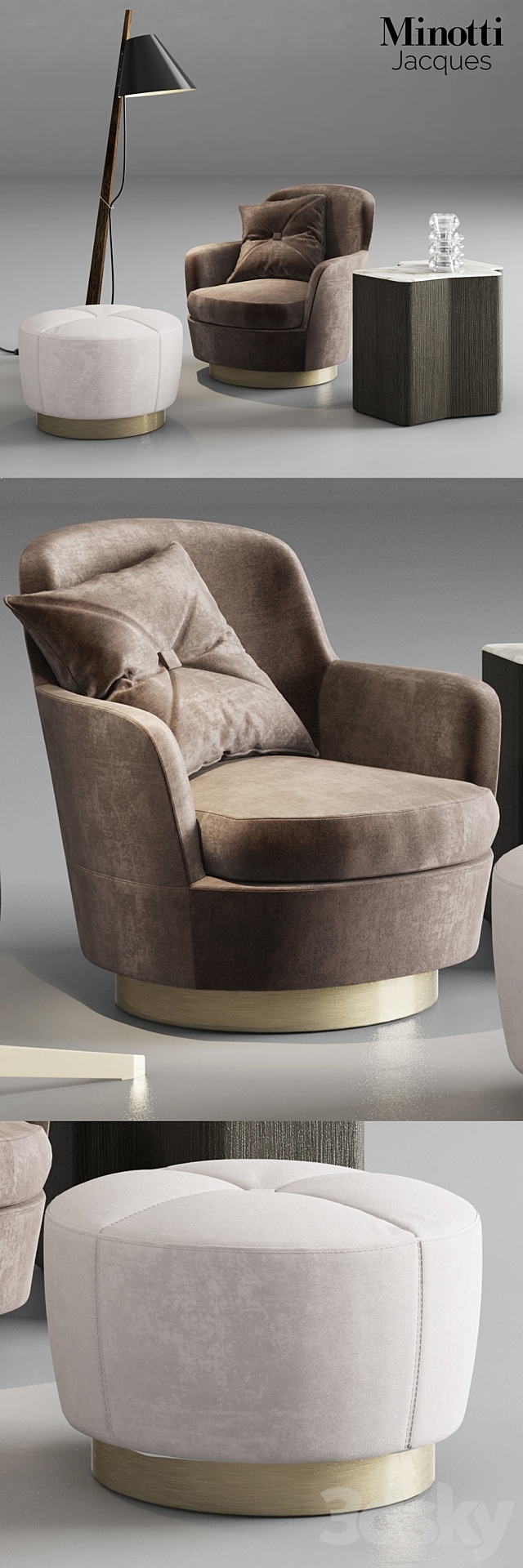 Minotti Jacques Armchair and Pouf 3DS Max Model - thumbnail 2