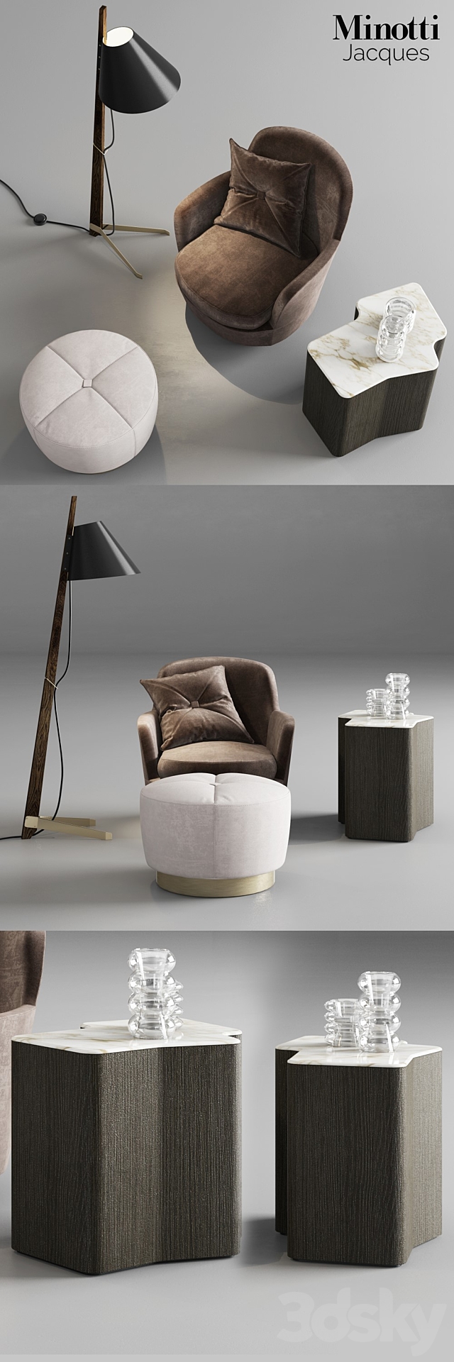 Minotti Jacques Armchair and Pouf 3DS Max Model - thumbnail 3