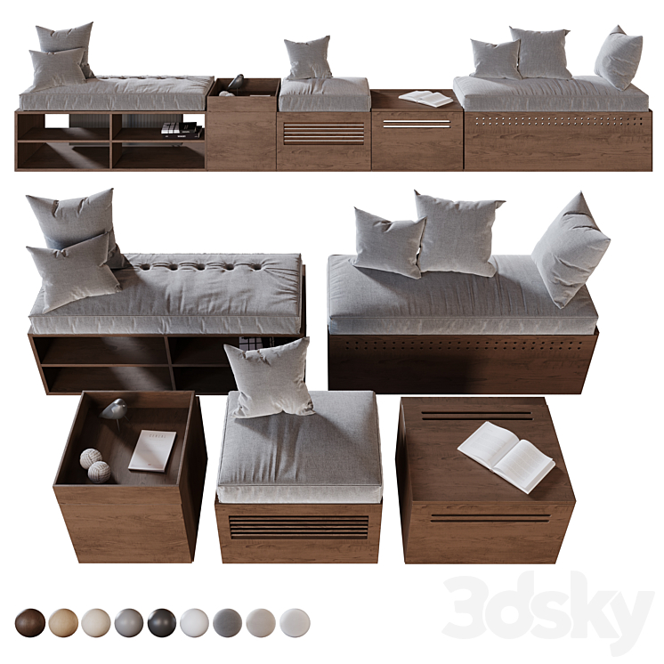 Modules and Window Seat Pillows set 3DS Max Model - thumbnail 3