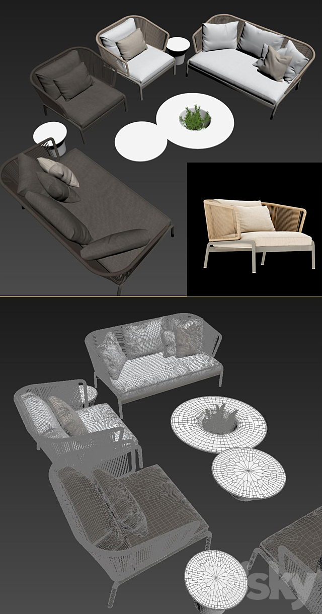 Outdoor furniture RODA SPOOL sofa 3DS Max Model - thumbnail 3