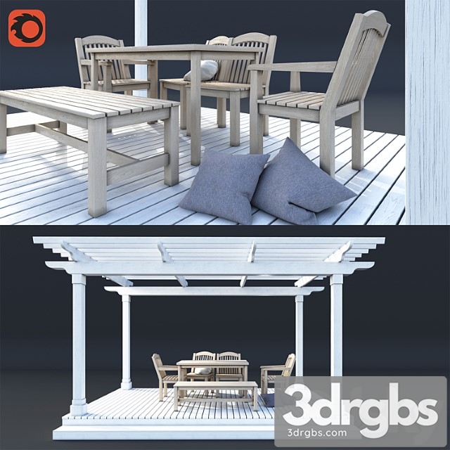 Pergola with garden furniture 2 3dsmax Download - thumbnail 1