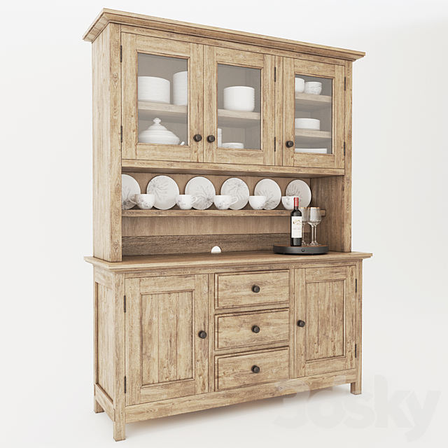 Pottery Barn Benchwright Buffet & Hutch With Decor 3DS Max Model - thumbnail 1