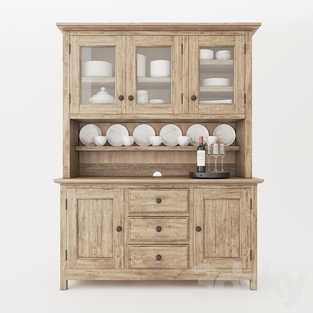 Pottery Barn Benchwright Buffet & Hutch With Decor 3DS Max Model - thumbnail 2