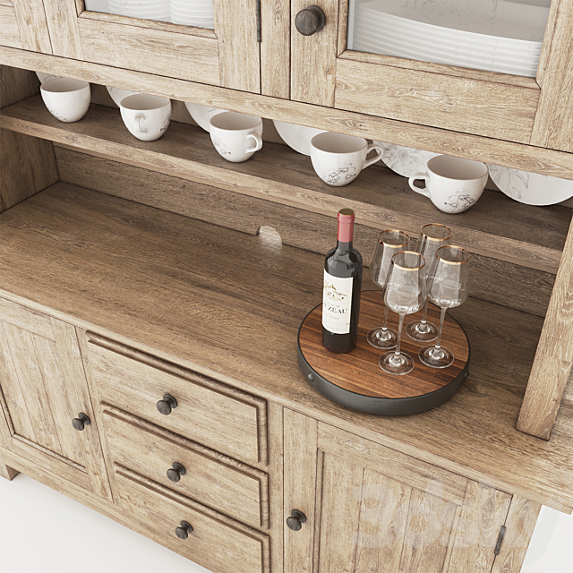 Pottery Barn Benchwright Buffet & Hutch With Decor 3DS Max Model - thumbnail 3