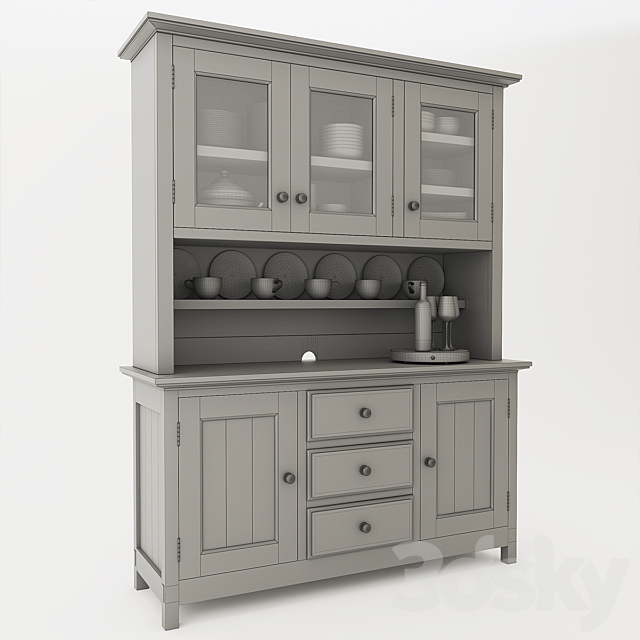 Pottery Barn Benchwright Buffet & Hutch With Decor 3DS Max Model - thumbnail 4