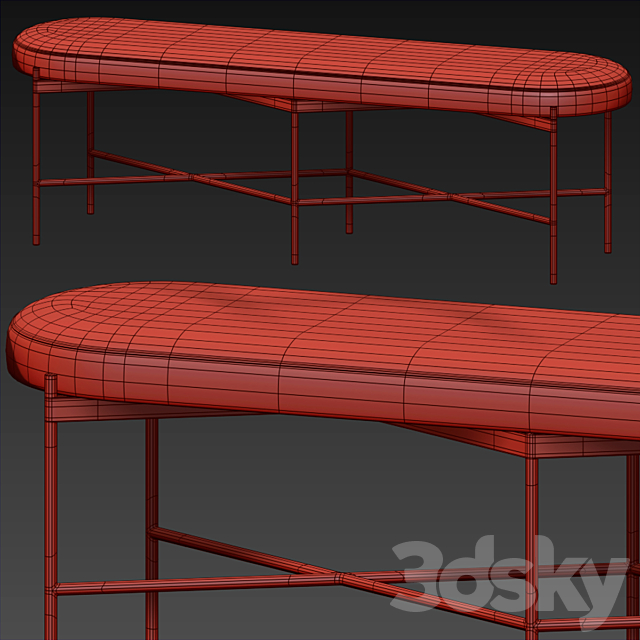 Pottery Barn Maison Leather Backless Bench 3DS Max Model - thumbnail 4