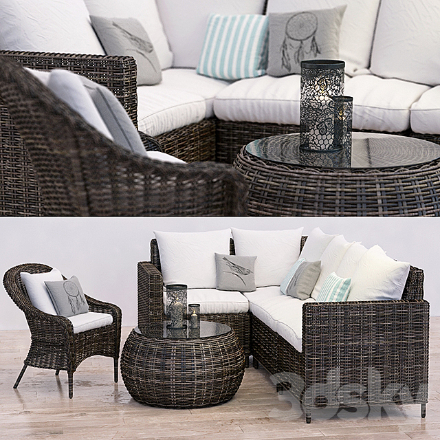 Pottery Barn Torrey wicker Sectional set 3DS Max Model - thumbnail 1