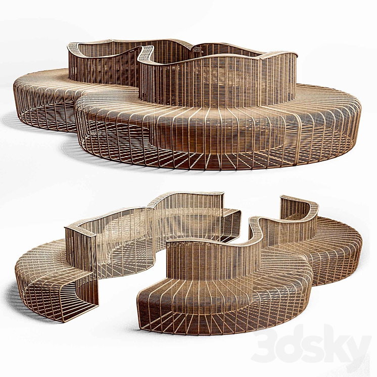 Rattan bench 3DS Max Model - thumbnail 2