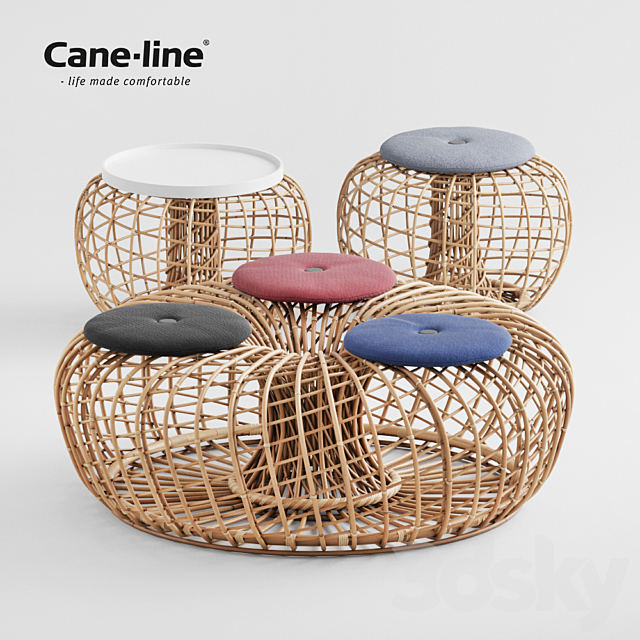 Rattan Nest – Table Bench Pouf & Footstool 3DS Max Model - thumbnail 3