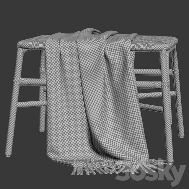 Rattan ottoman MD41 _ Rattan upholstered bench 3DSMax File - thumbnail 4