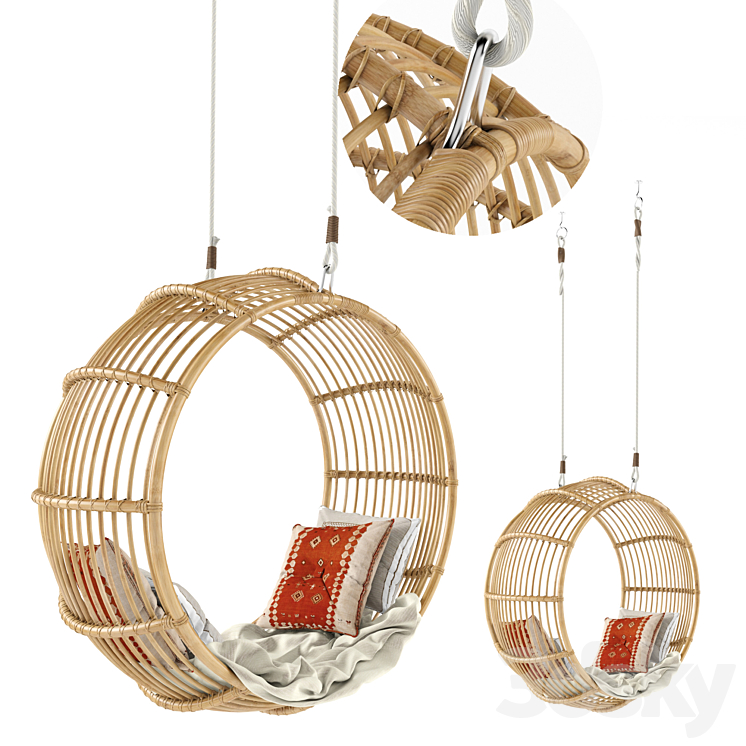 Rattan swing chair natural 3DS Max - thumbnail 1