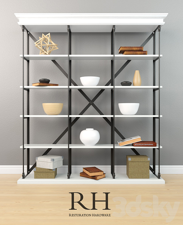 RH Parisian cornice wide bookcase 3DSMax File - thumbnail 1