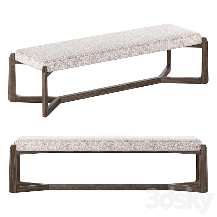 Roe Mid Century Modern Gray Performance Upholstered Wood Bench 3DS Max Model - thumbnail 3