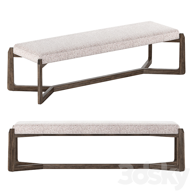 Roe Mid Century Modern Gray Performance Upholstered Wood Bench 3DSMax File - thumbnail 1