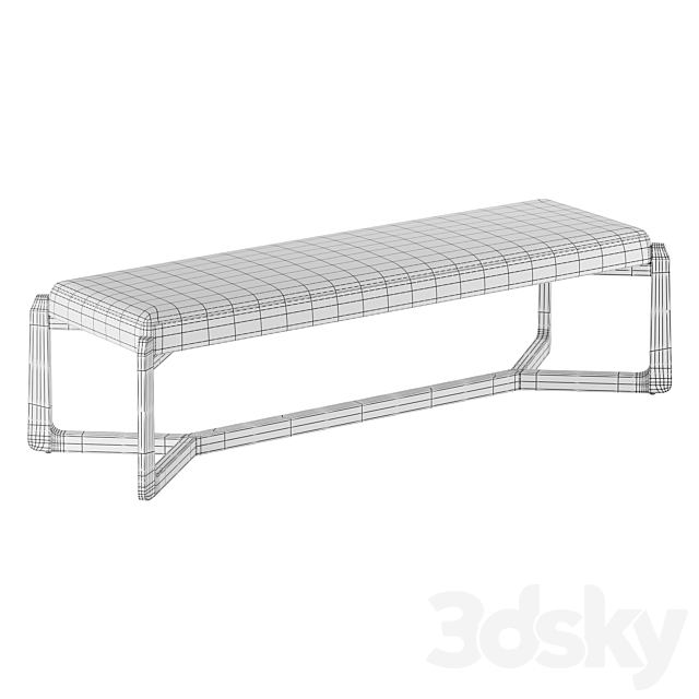 Roe Mid Century Modern Gray Performance Upholstered Wood Bench 3DSMax File - thumbnail 2